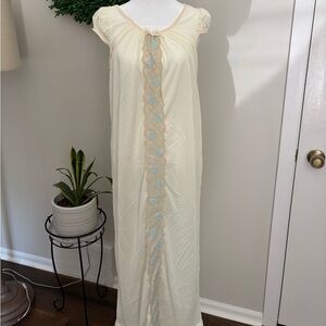 Cream Nightgown with Blue Embroidery